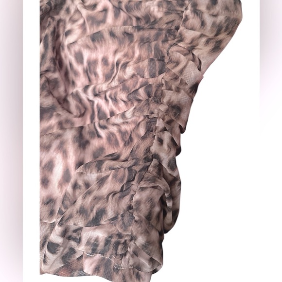 Anthropologie Mesh Shirred Tube Top Size XL Leopard Print Stretch Pullover - Picture 6 of 10